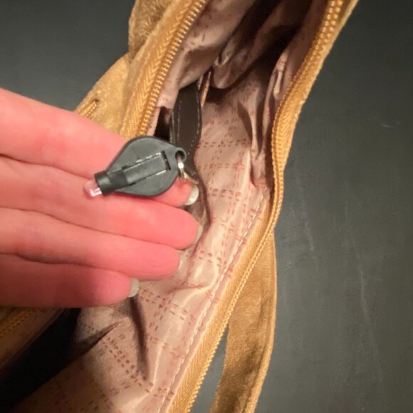 TRAVELON Anti-Theft Travel Purse Tan Faux Suede Hobo Handbag Zip Pockets - Picture 11 of 16